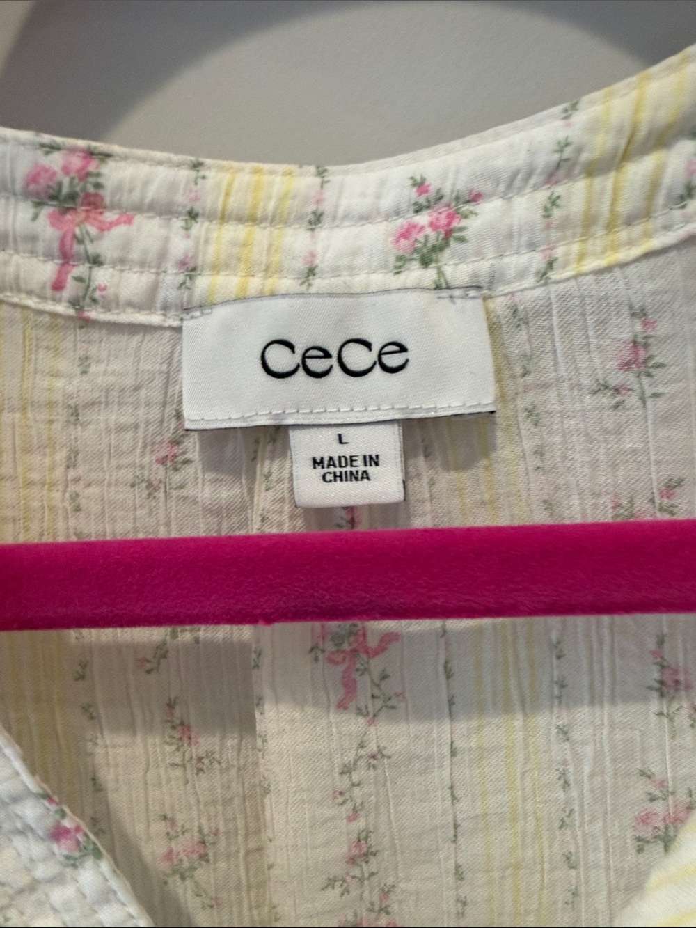 CeCe Cream Floral Stripe Puff-Sleeve Blouse - Picture 2 of 5